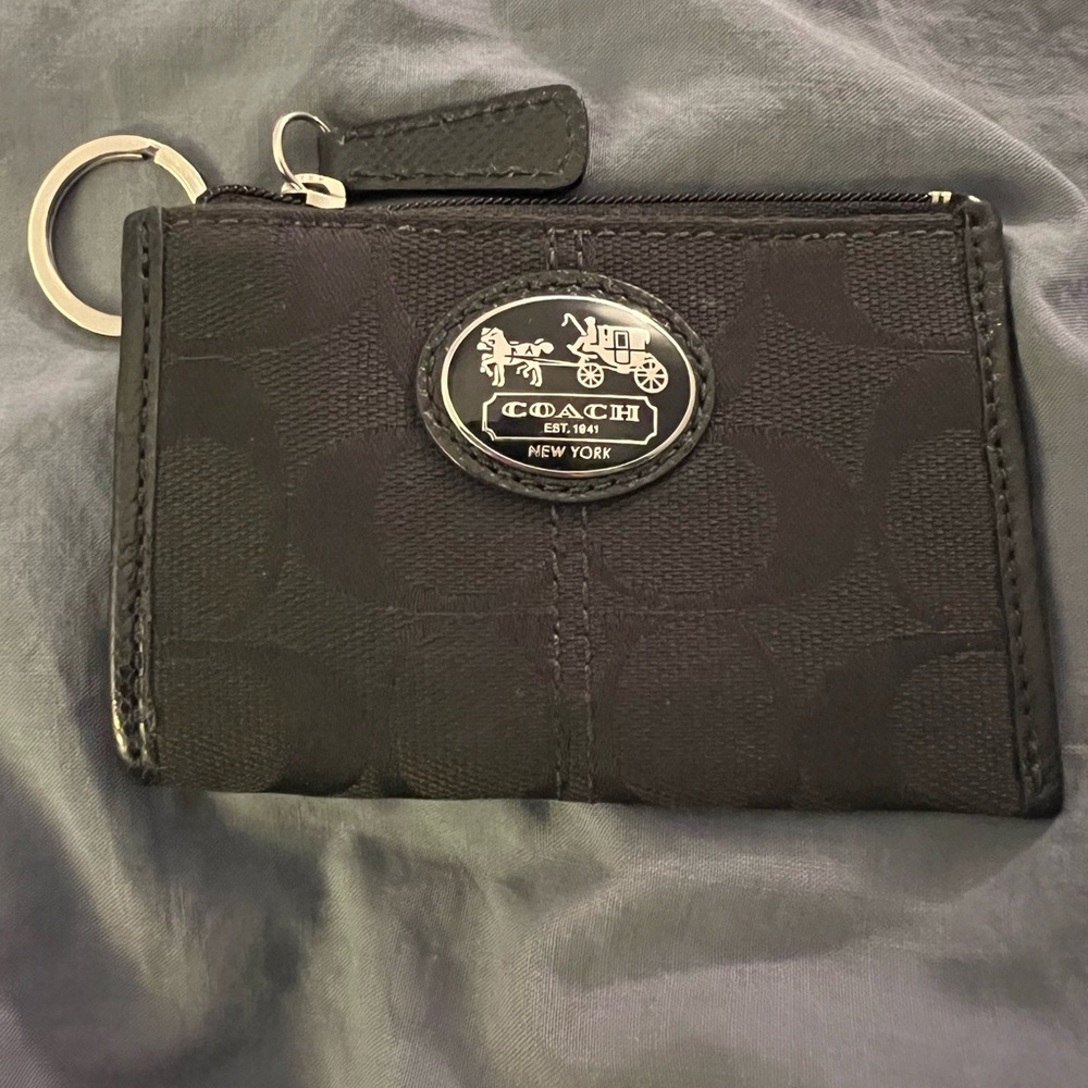 Coach Black Monogram & Patent Mini Skinny ID Keychain